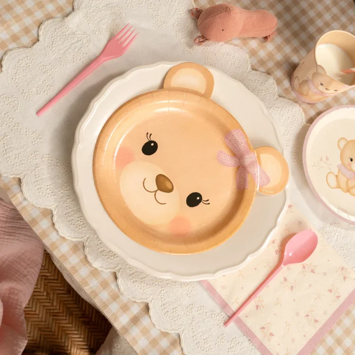 6 Pratos 20,5x22cm Urso Baby Nude Rosa