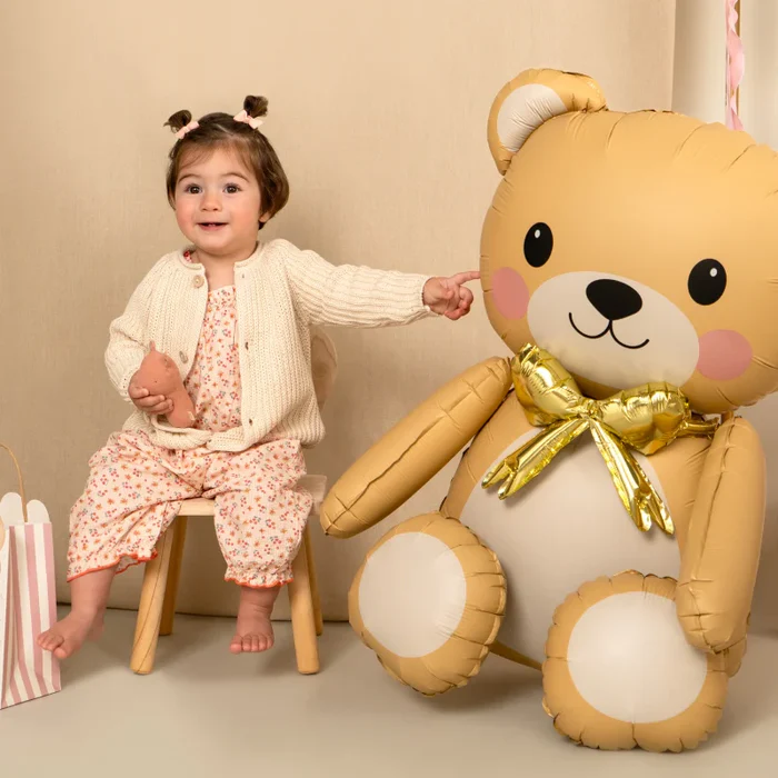 Balão Foil 98x81cm Urso Gigante com Laço Dourado