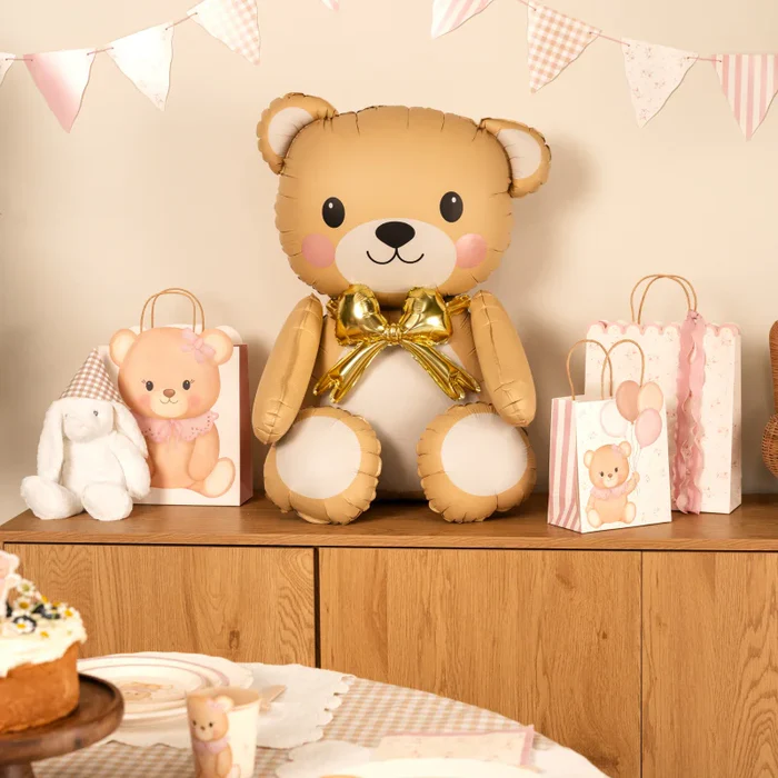 Balão Foil 98x81cm Urso Gigante com Laço Dourado