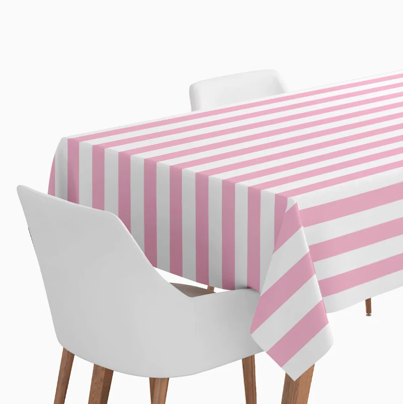 Toalha de Mesa 120x180cm Riscas Rosa Claro