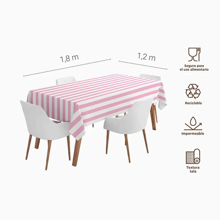 Toalha de Mesa 120x180cm Riscas Rosa Claro
