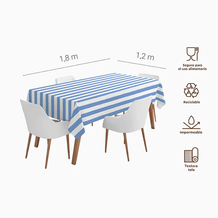 Toalha de Mesa 120x180cm Riscas Azul Claro