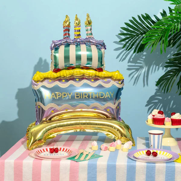 Balão Foil 90x60cm Bolo Happy Birthday