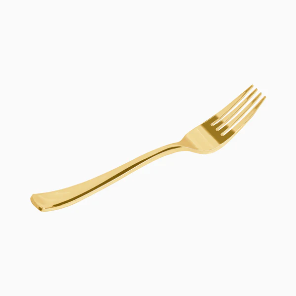 6 Garfos Plástico 18,5cm Dourado Metalizado
