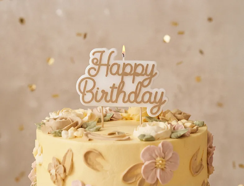 Vela Aniversário 7,5x10cm Happy Birthday Dourado