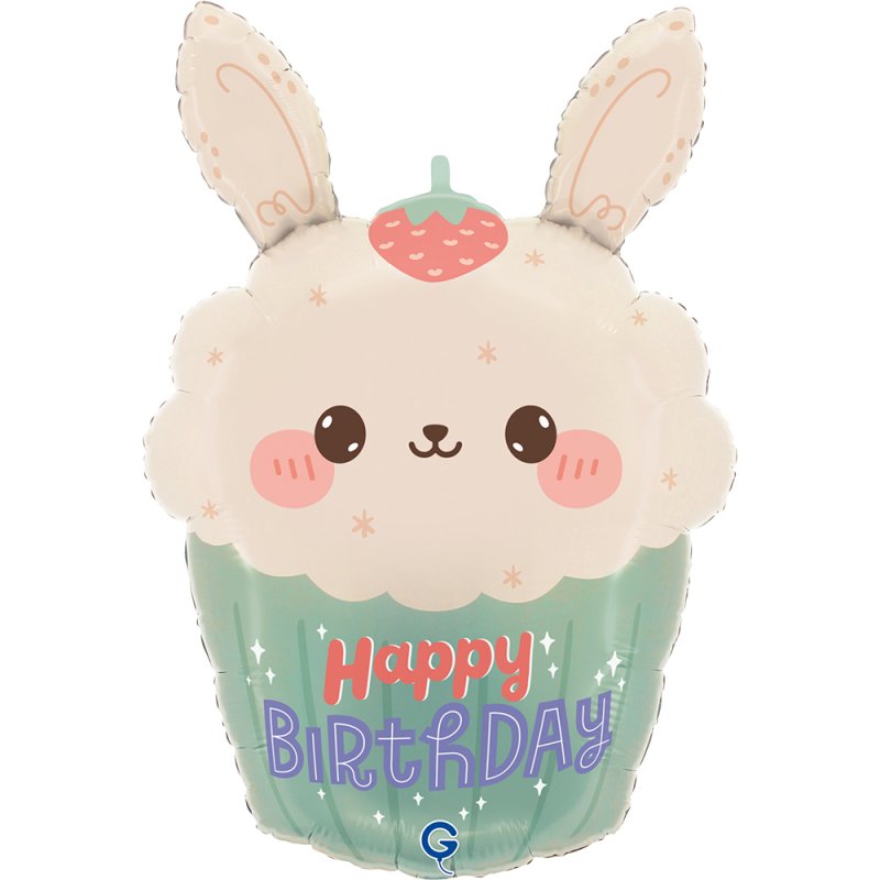 Balão Foil 38x59cm Coelho com Cupcake