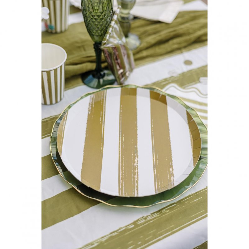 6 Pratos 23cm Mix&Match - Riscas Verde Oliva