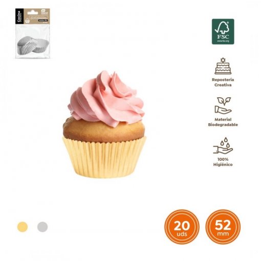 20 Formas de Cupcake 5,2x3cm Dourado e Prateado Metalizado
