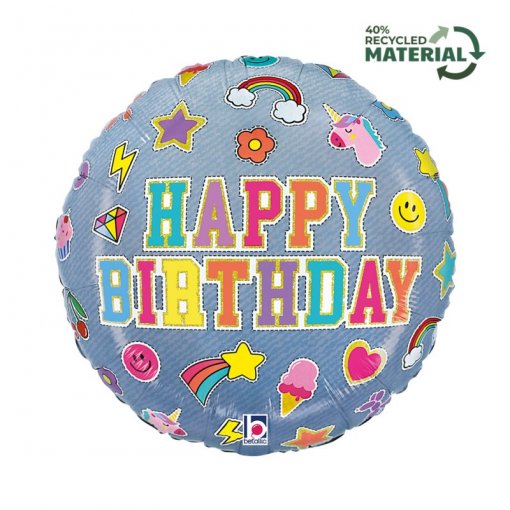 Balão Foil 46cm Happy Birthday Denim Patches