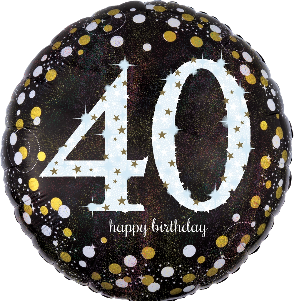 Balão Foil 43cm Holographic Sparkling Birthday 40º Aniversário