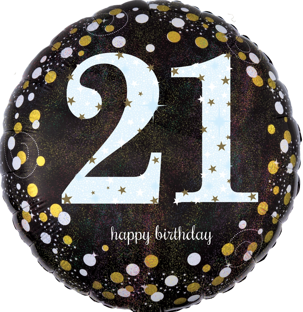 Balão Foil 43cm Holographic Sparkling Birthday 21º Aniversário