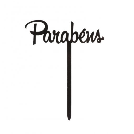 Topo de Bolo 11x14cm Parabéns Preto