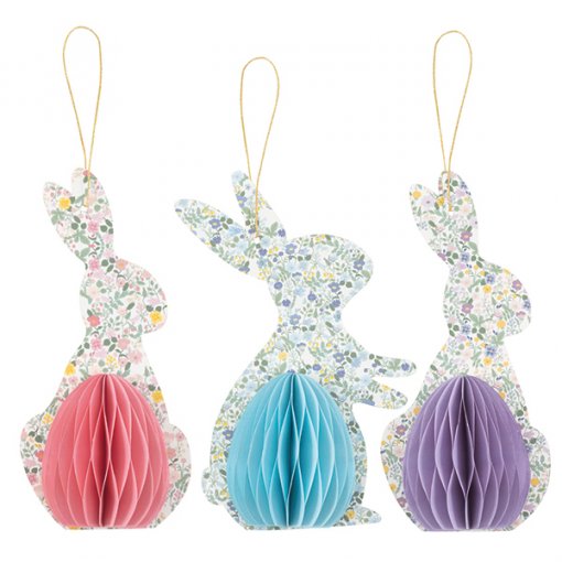 3 Decorações Pendentes 17cm Coelhos & Ovos da Páscoa Florido