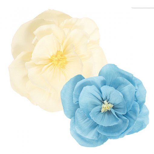 2 Flores de papel Azul & Marfim 40-50cm