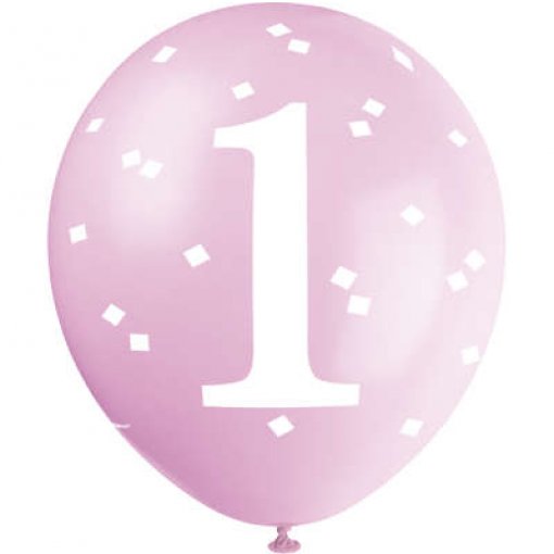 5 Balões Latex 12'' Pink Gingham 1st Birthday