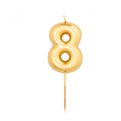 Vela Aniversário 8cm Dourado Metalizado nº8