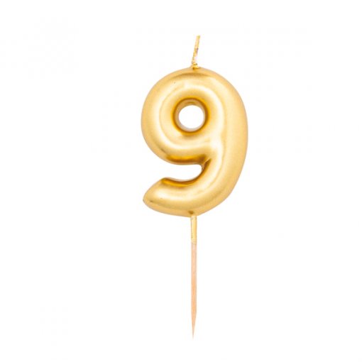 Vela Aniversário 8cm Dourado Metalizado nº9