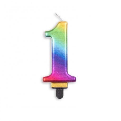 Vela Aniversário 8cm Metálica Rainbow nº1