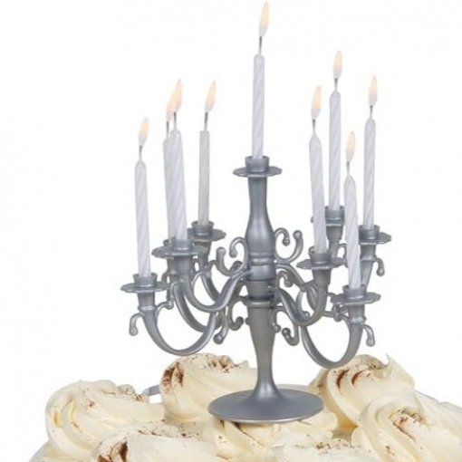Decoração de Bolo Candelabro para Velas 14'' Prateado