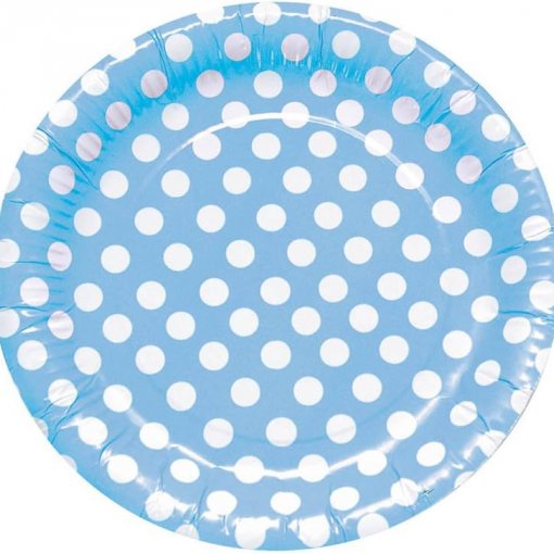 8 Pratos 23cm Azul Claro Bolas