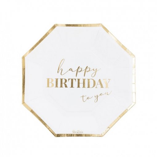 8 Pratos 19cm Happy Birthday To You Branco
