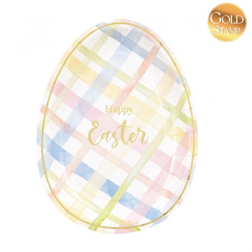 8 Pratos 22cm Happy Easter (Páscoa) Pastel Gingham