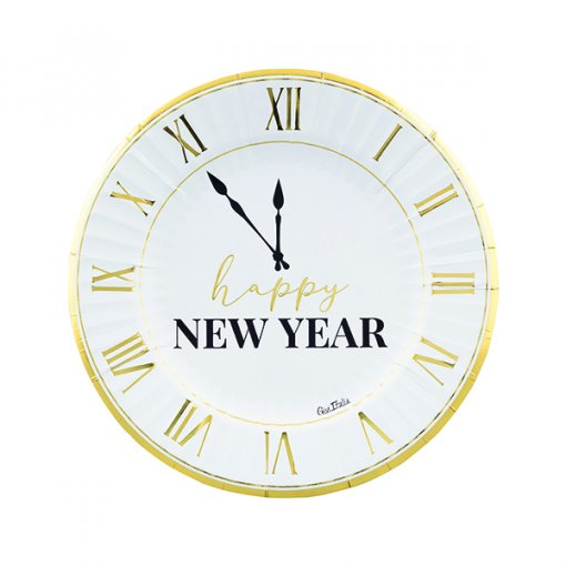 8 Pratos 23cm Happy New Year Clock