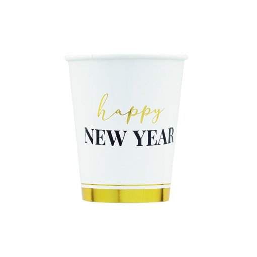 8 Copos 250ml Happy New Year Clock