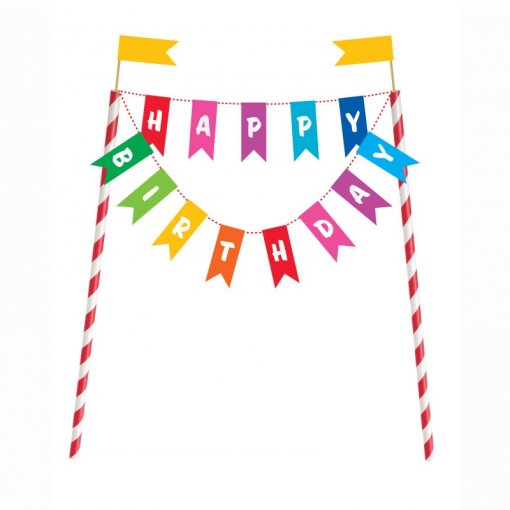 Topo de Bolo Happy Birthday Rainbow