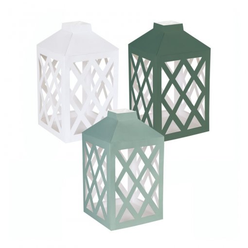 3 Lanternas Papel Verde, Verde Escuro & Branco Botanical 