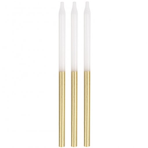 12 Velas de Aniversário 13cm Dourado Metallic Dipped