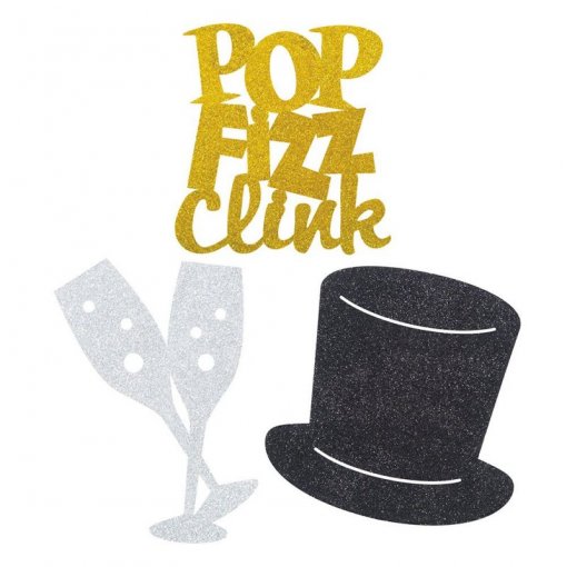 Decoração recortada 'Pop Fizz Clink' Glitter