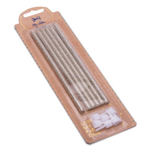 6 Velas de Aniversário 14cm Dourado Glitter