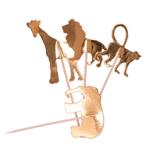 20 Picks 12,5cm Animais da Selva Dourado Foil