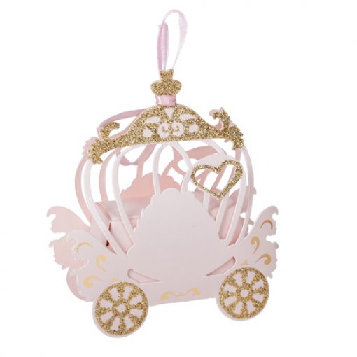 8 Caixas Carroça 8.7x10x4cm Rosa & Dourado Glitter Princesas