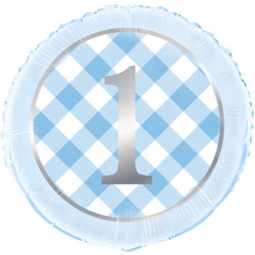 Balão Foil 18'' Blue Gingham 1st Birthday