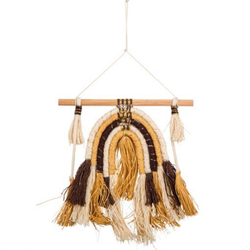 Macramé Arco-Íris Mostarda, Chcocolate, Marfim e Ouro 24x22,5cm