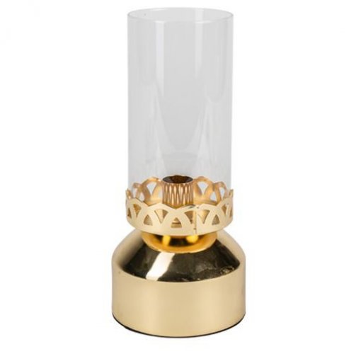 Castiçal em vidro e metal dourado 10x29,5cm