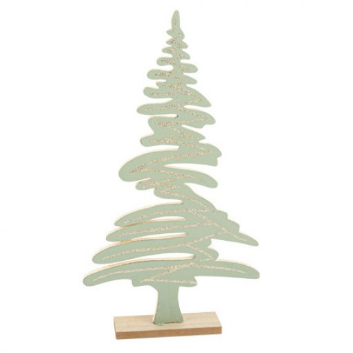 Árvore de Natal Madeira Verde e Champagne Glitter 30x20,5cm