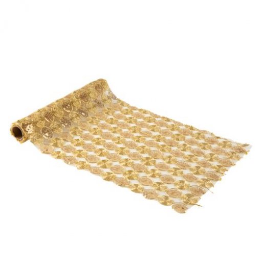 Corredor de mesa 25cm x 3m Pérolas e Lantejoulas Douradas