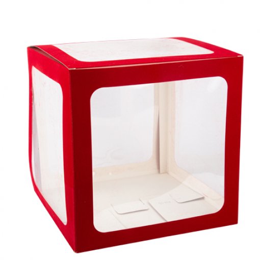 Cubo Transparente & Vermelho veludo para Balões 30x30x30cm Natal