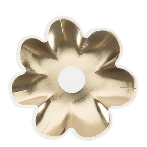 8 Pratos 22,5cm Dourados Flores Margaridas