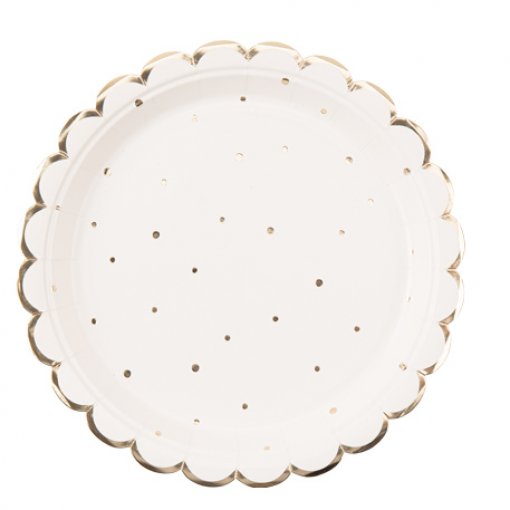 8 Pratos 23cm Branco Pintas Dourado Foil