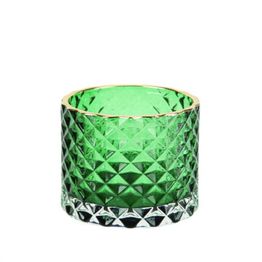 Suporte de vela Aliona vidro 7x5,5cm Verde & Dourado