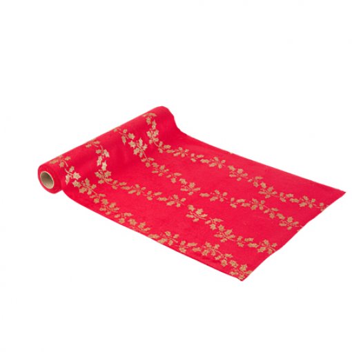 Corredor de mesa 28 cm x 3 m Azevinhos Veludo Vermelho