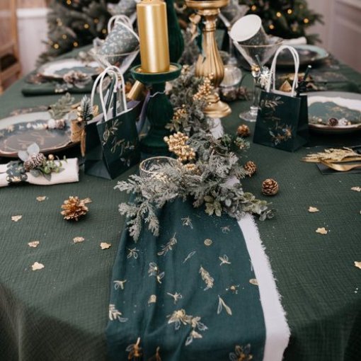 Corredor de mesa Verde com Flores Musselina 28cmx3m