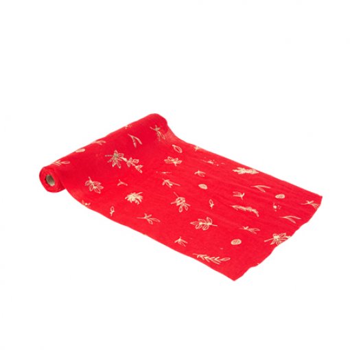 Corredor de mesa 28 cm x 3 m Musselina Vermelho e Dourado