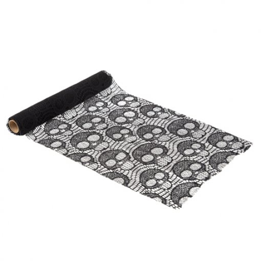 Corredor de Mesa Caveiras Renda Preta 28 cm x 3 m