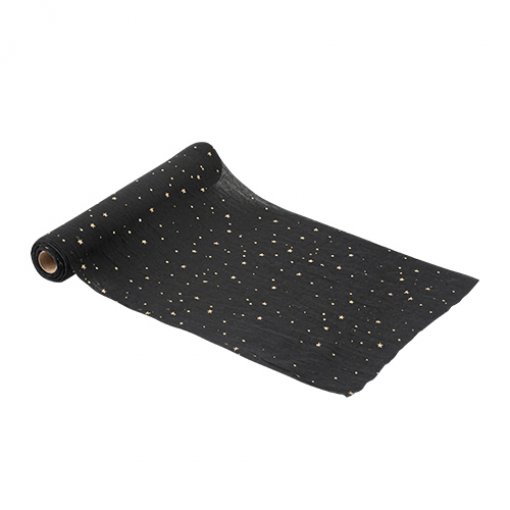 Corredor de Mesa Estrelas Cosmic Spirit Musselina Preto e Dourado 28 cm x 3 m