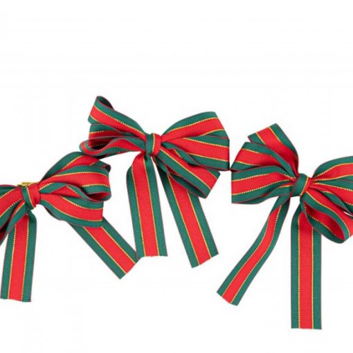 3 Laços de Tecido 13x11cm Vermelho, Verde e Dourado